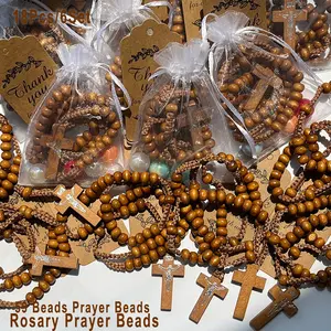18pcs/6sets Hand-Woven Wooden Cross Rosary Amulet Catholic Rosary Party Favors Set, For Church Donations, Party Souvenirs, Baptisms, Wedding, First Communion, Party Favors, Religious Gifts, Holiday Gifts, Confirmations, Catholic Community Event Gifts