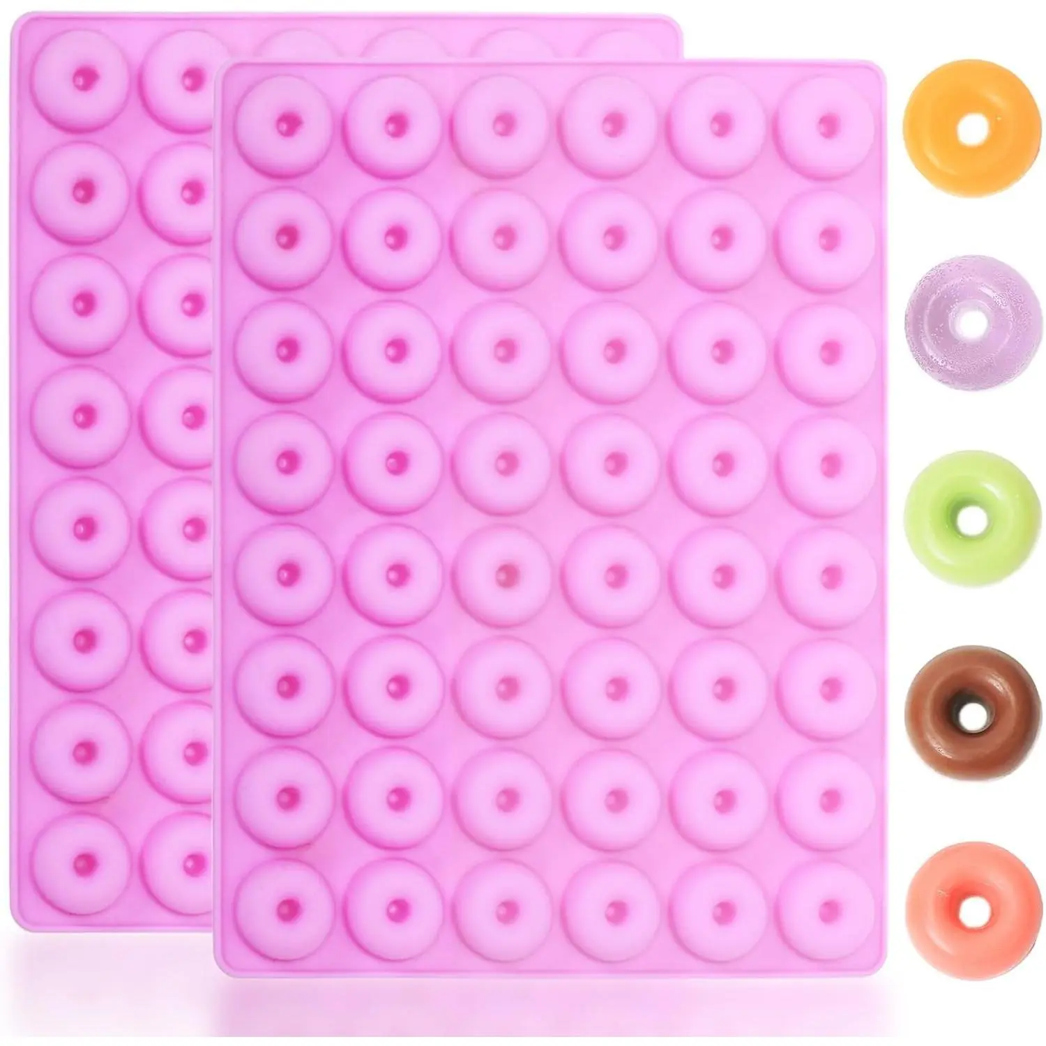 Mini Donut Silicone Mold, 48 Cavities Donut Molds for Chocolate Candy Gummy, Food Grade Silicone Mini Doughnut Molding Trays for Homemade Mint/Snacks/Cake Décor, 2 PCS