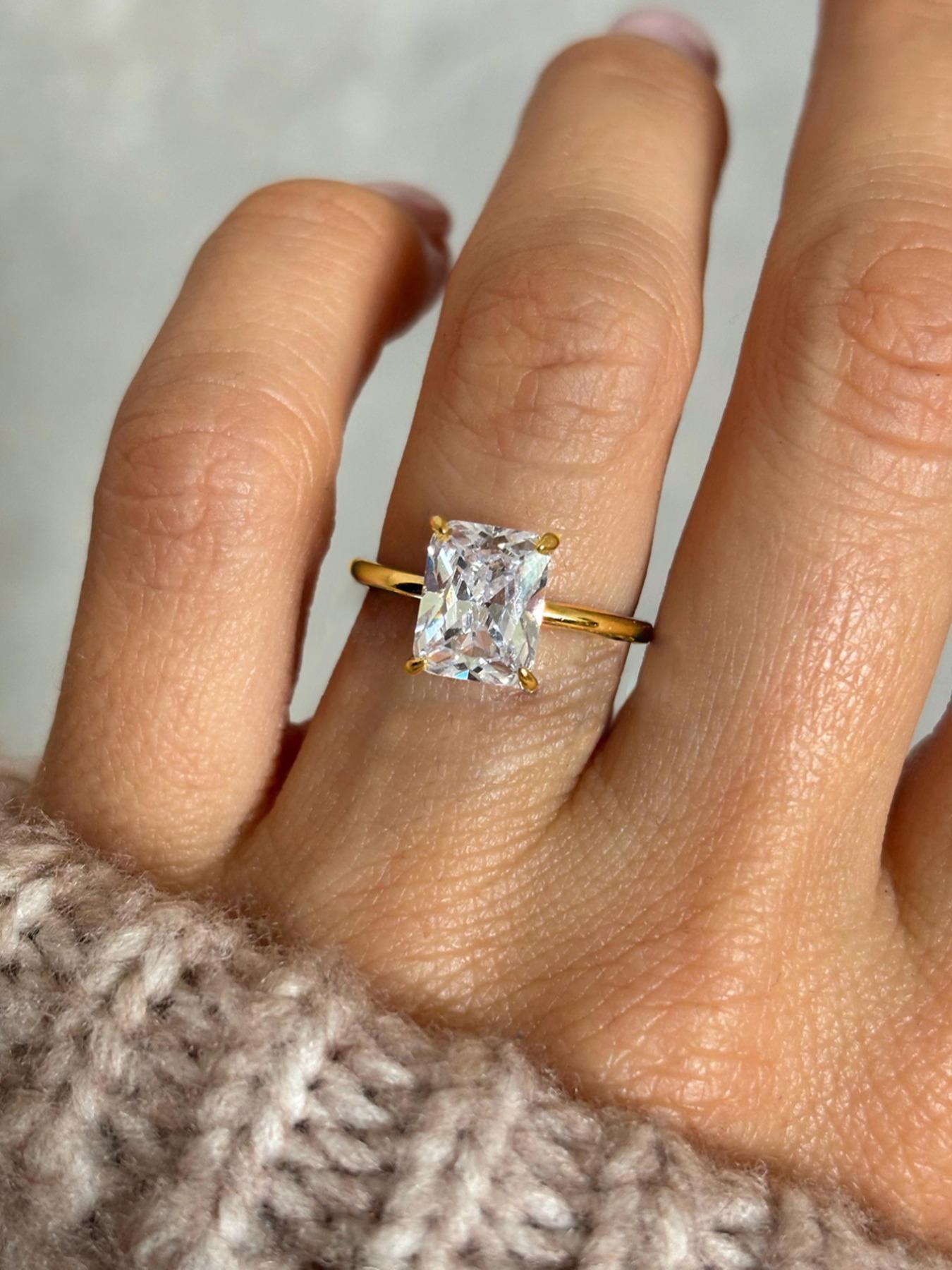 S925 Sterling Silver Fashion Rectangle Shape Zircon Ring, Eternal Promise Engagement Wedding Ring, Ladies Fine Jewelry Anniversary Dating Gift with Rose Gift Box, Valentine's Day, Gift for Her