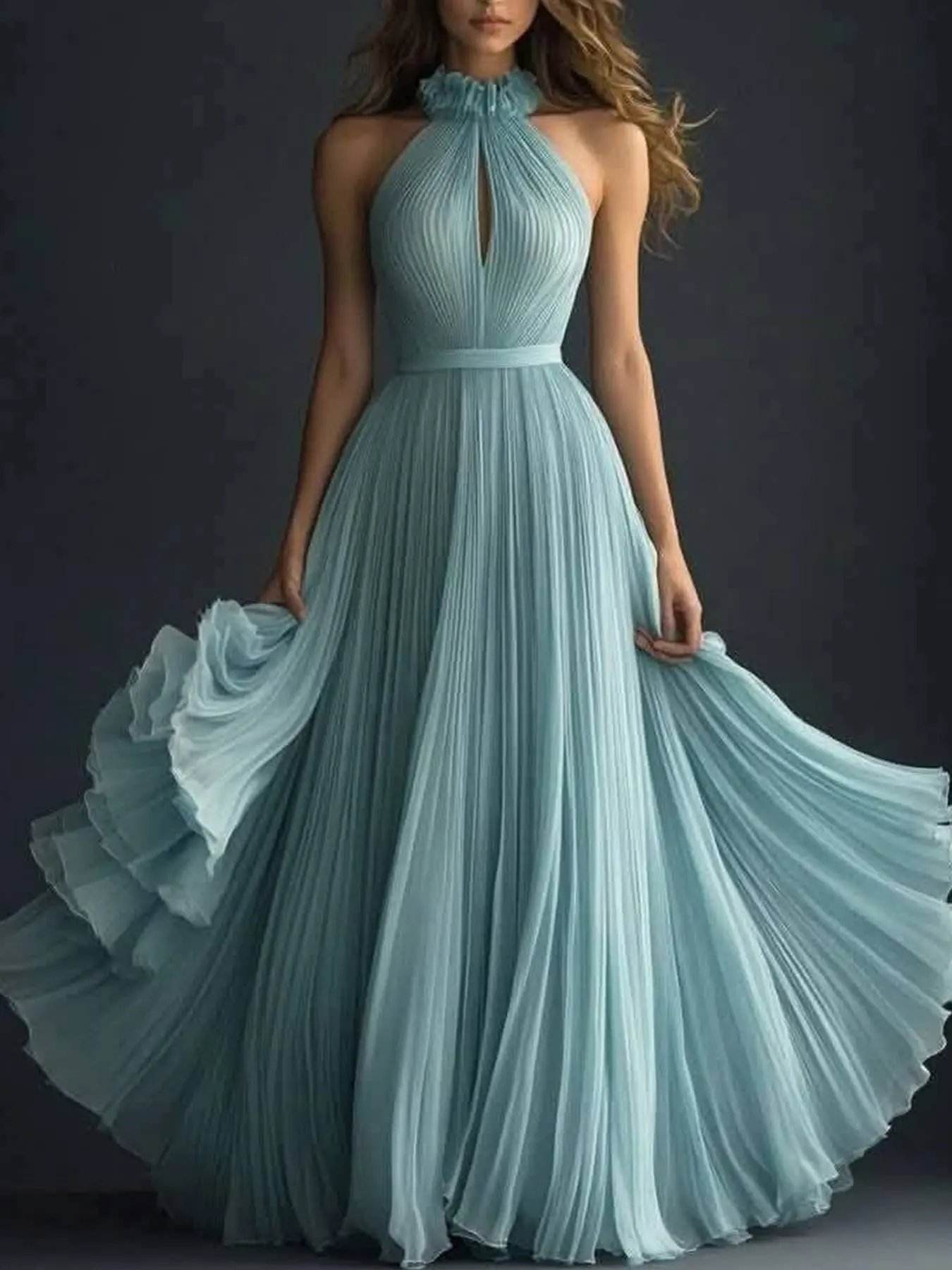 Elegant Plus Size Sleeveless Round Neck Dress, Chic Solid Long Floor-Length Gown, Perfect for Evening Events, Evening Party Dress, Women's Formal Wear Elegance, Elegant Fashion Dress