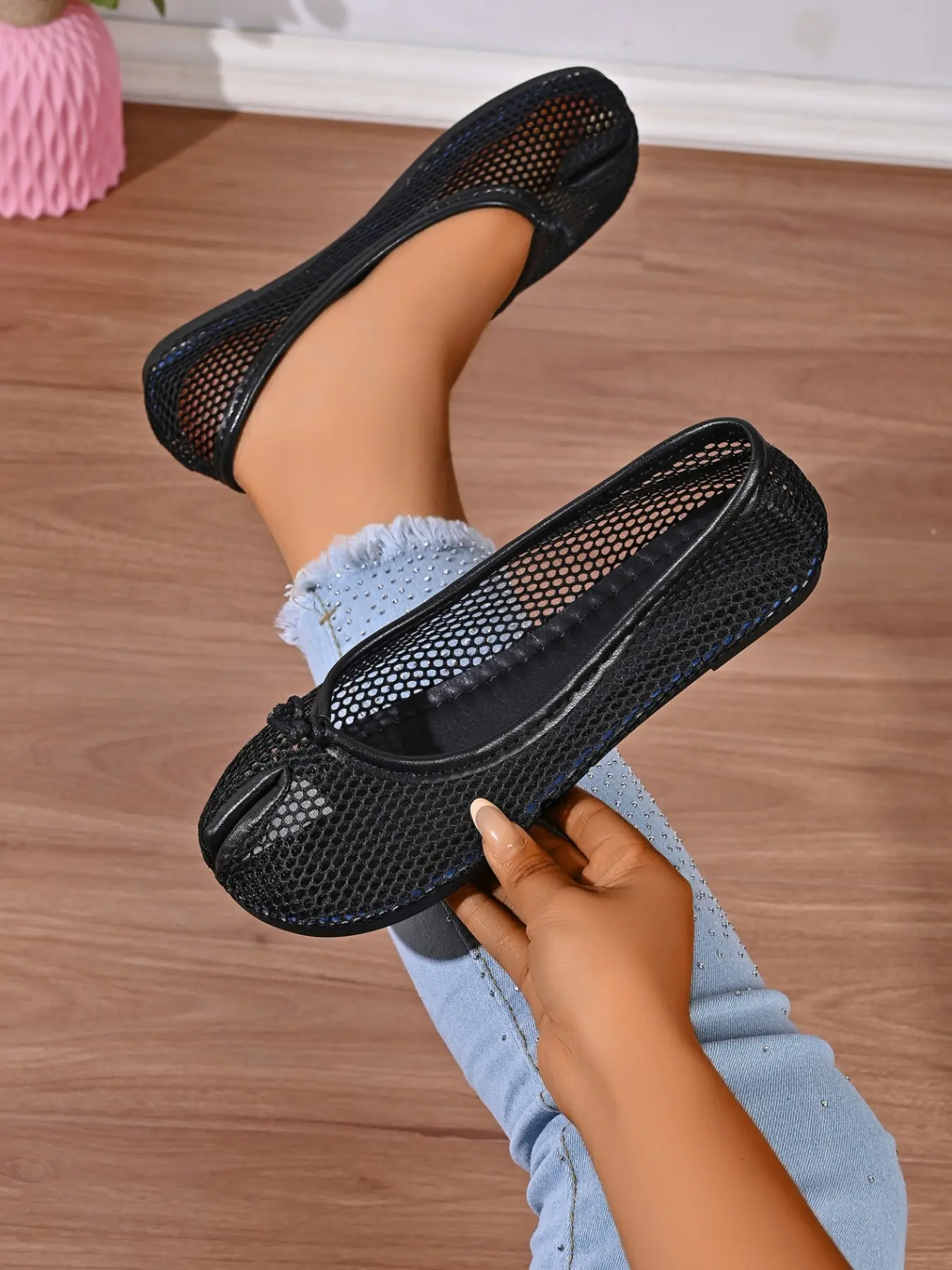 2026 New Mesh Breathable Open-Toe Ballet Flat Shoes, Vintage Low-Top Slip-On Casual Shoes, Versatile Daily Wear Footwear, Summer Flats, Breathable Slip Ons