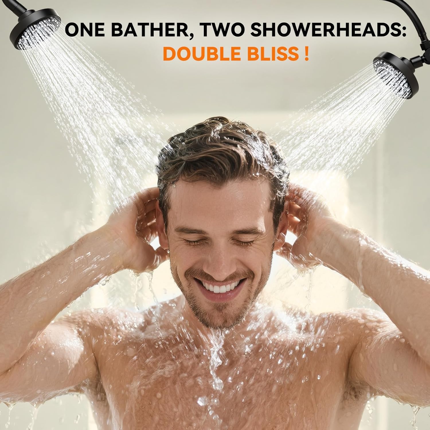 Dual Shower Head System with Rod for 2 People, Easy-Install High-Pressure Bathroom Shower Heads, Birthday Gifts for Men & Women (Black)