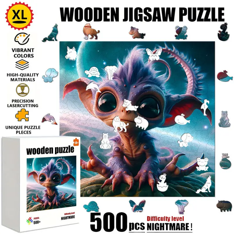 [1 Box(500 pcs)] The Interstellar Purple Thorn Wood Puzzle challenges the brain, with unique irregular shapes. The wooden puzzle is durable and not easily damaged, suitable for family entertainment, solo time, and leisure on rainy days. It is a wonderful