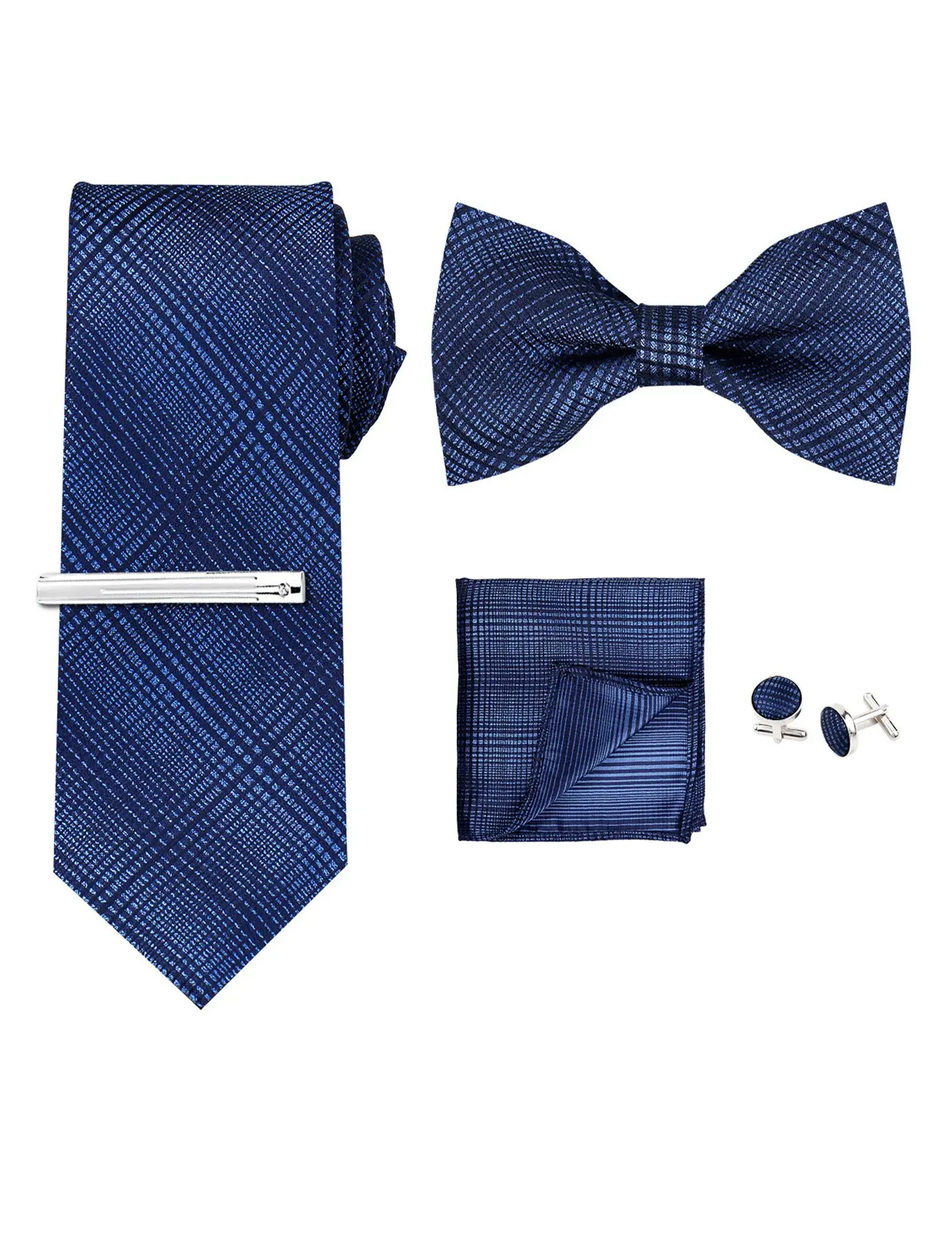 Men's Business Tie Set, Formal Neckwear with Bow Tie, Pocket Square, Cufflinks, Lapel Pin, Wedding Party Accessories, Multiple Styles Available