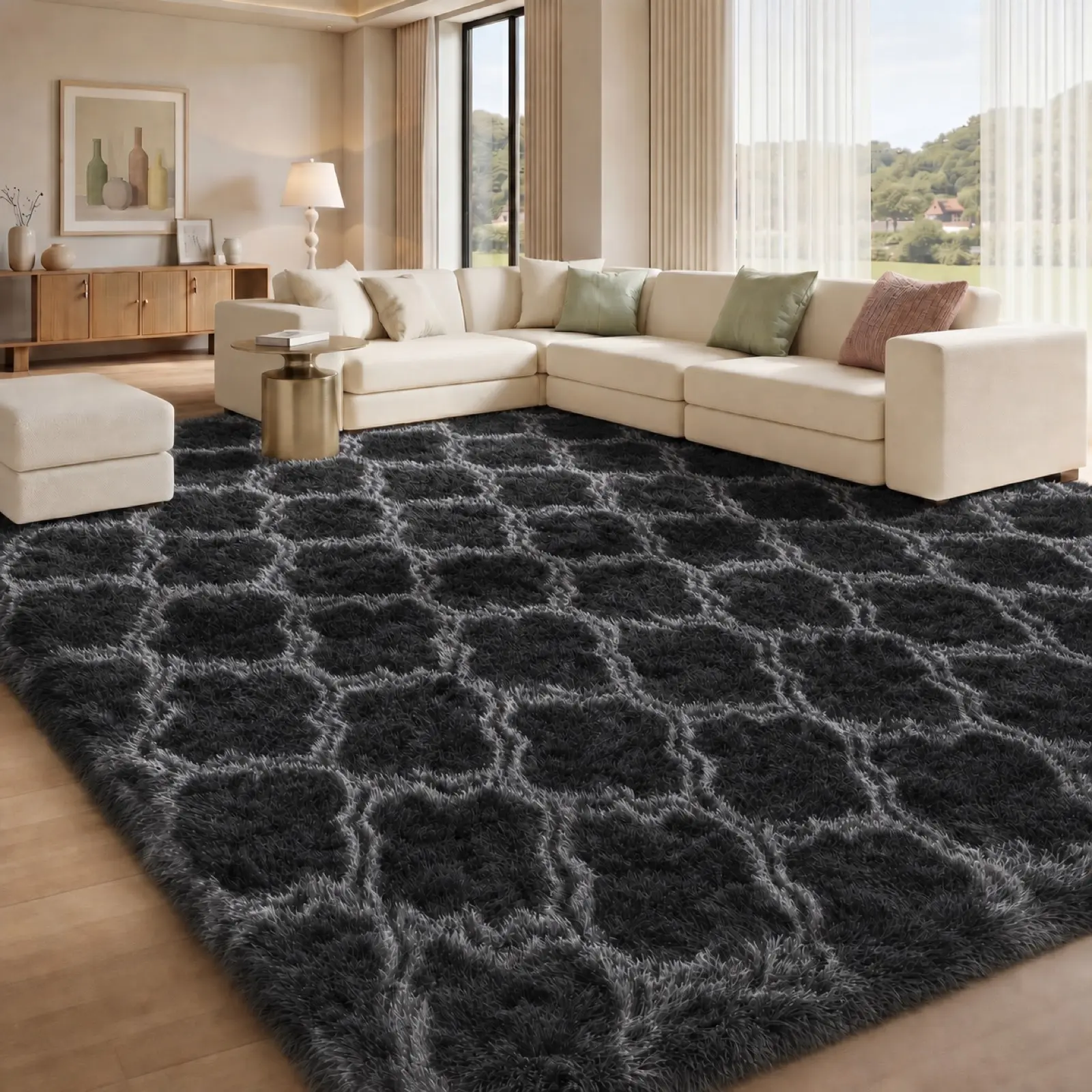 FAMVAL Big Size Fluffy Area Rug, Super Soft Modern Plush Rectangular Rug for Living Room Bedroom, Non-Slip Cozy Carpet for Nursery and Dorm