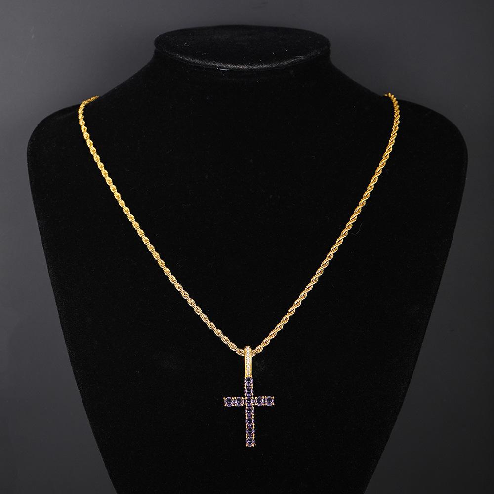 Men's And Women's Diamond Zircon Cross Necklaces, Hip-hop Religious Style Pendants, Multi-color Fashion Accessories
