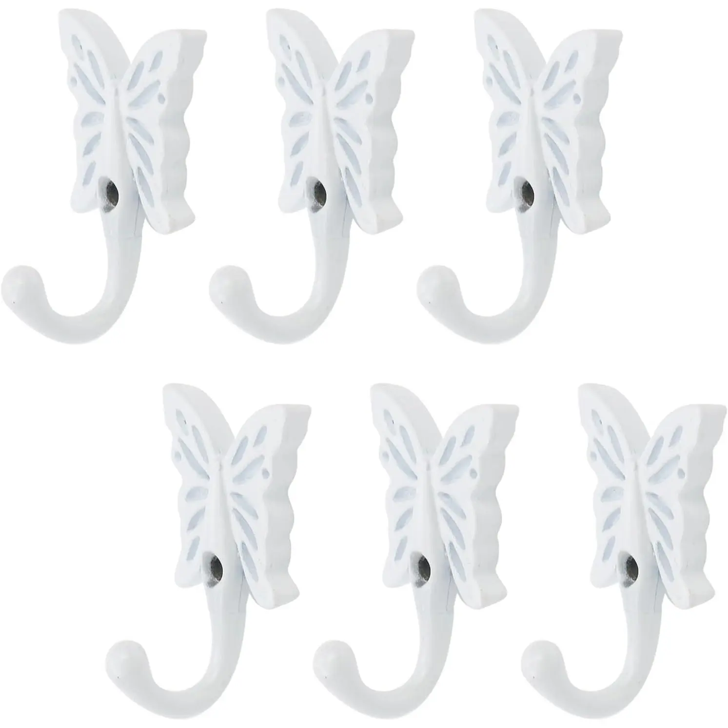 6 count Butterfly Shaped Wall Hooks White Wall Mounted Coat Hangers