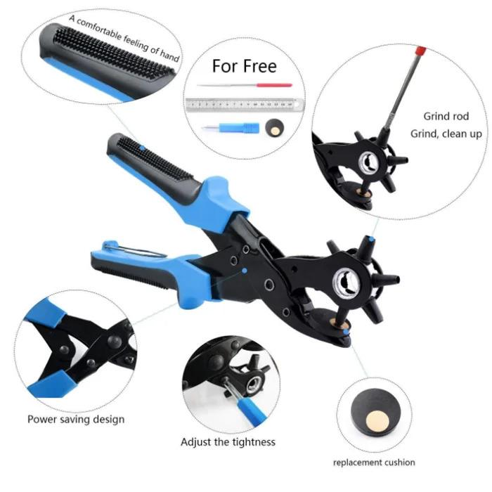 Fix It In 5:Professional Heavy Duty Leather Hole Punch Hand Pliers Leather Hole Punch Set for Belts, Watch Bands, Straps or Craft Project Repair Kit