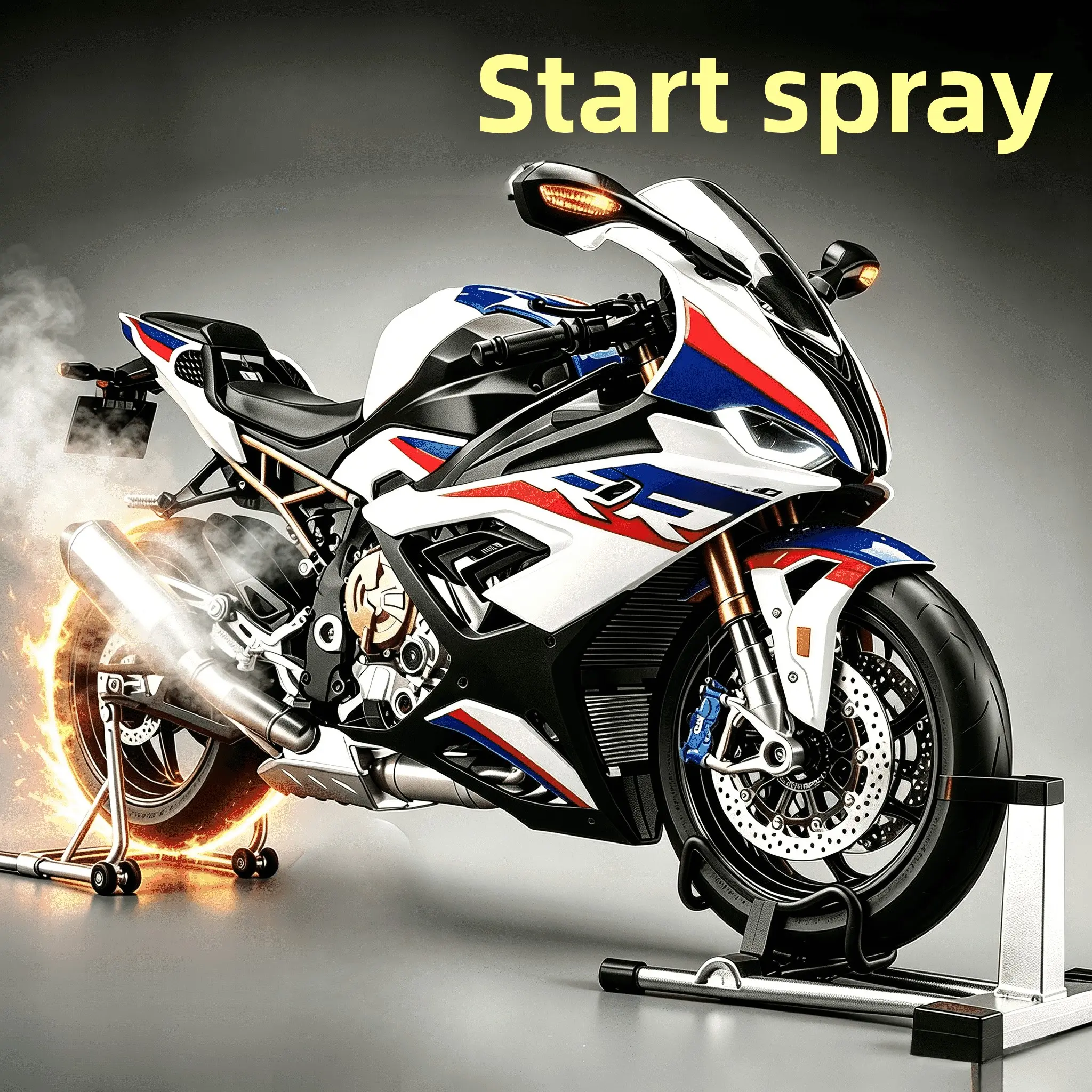 Startable Exhaust Spray Alloy Material Motorcycle Model, Sound Light Effect Linked with Dual Repair Stands, Desktop Collection Gift Box for Bikers