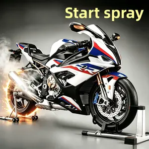 Startable Exhaust Spray Alloy Motorcycle Model, Sound Light Linked with Dual Repair Stands, Desktop Collection Gift Box for Bikers
