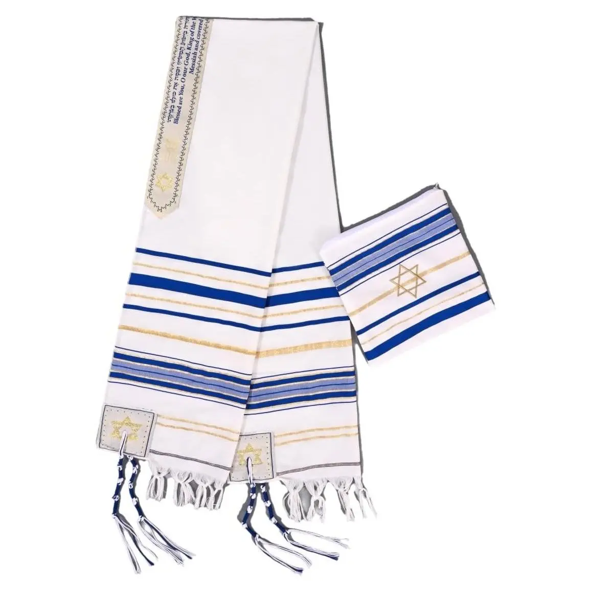 Blue Men's Prayer Shawl Tallit with Rainbow Stripes, Jewish Tzitzit Christian Prayer Scarf, Jerusalem Israel DesignGift