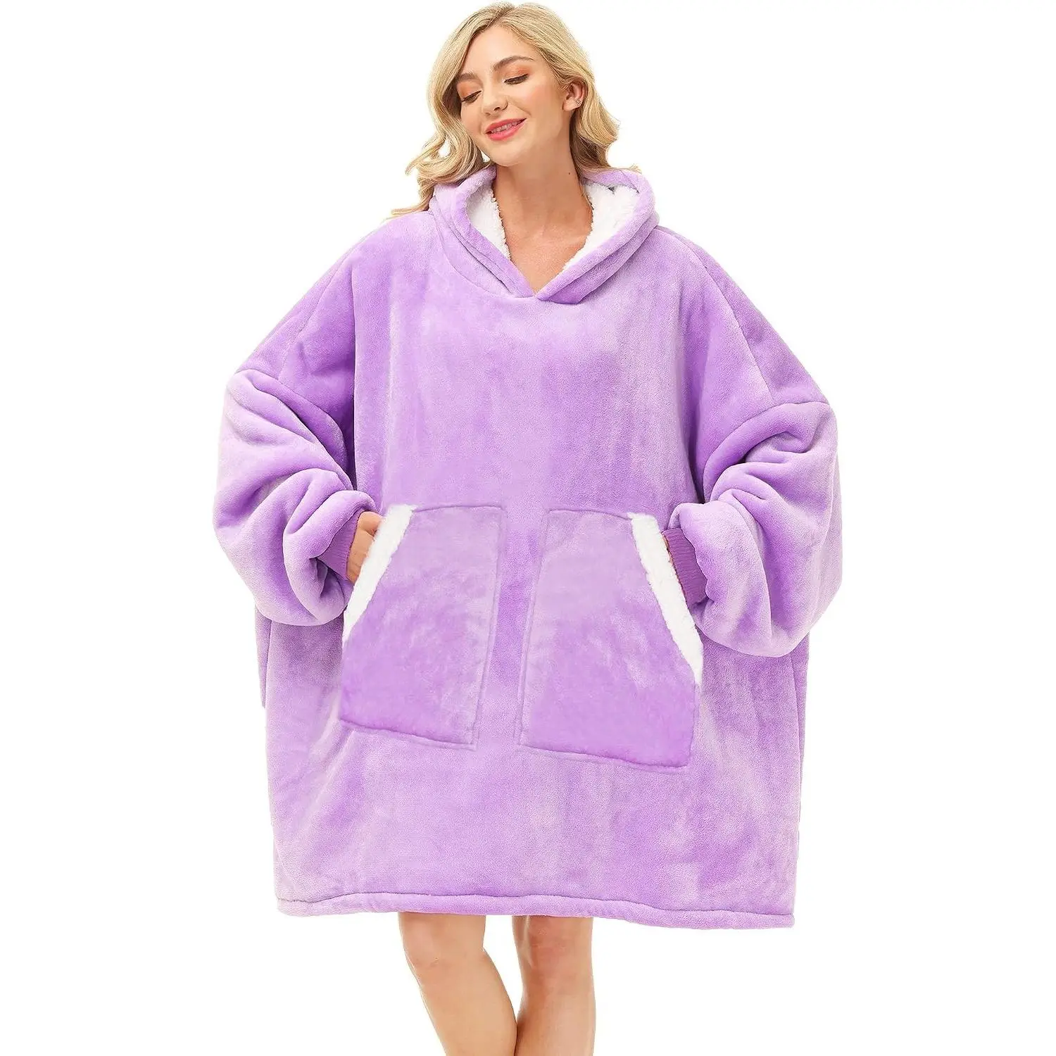 Oversized Wearable Blanket Hoodie for Women & Men, Cozy Sherpa Fleece Sweatshirt, Lounging Pullover, Birthday Gifts for Mom, Sisters, Girls & Boys, PurpleGift