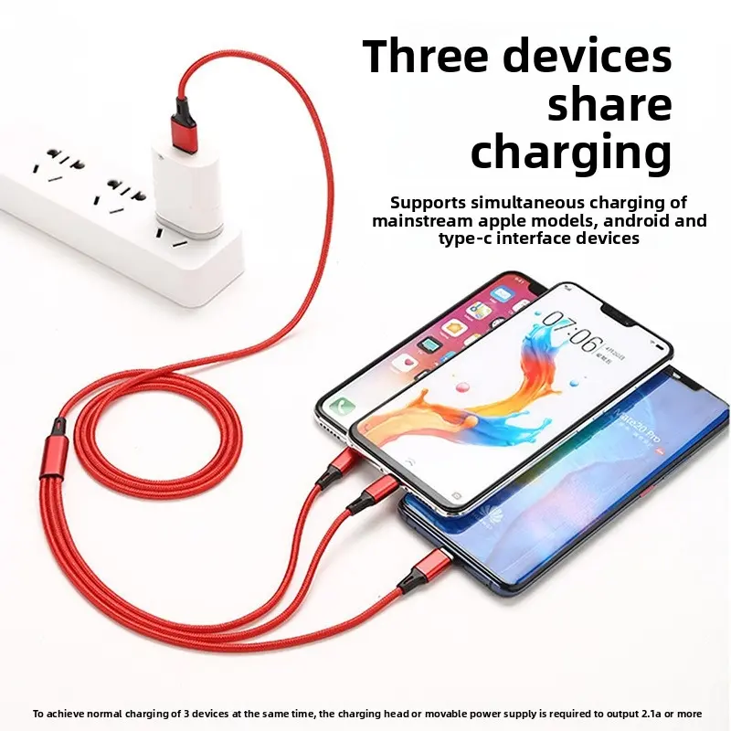3-in-1 Braided Fast Data Charging Cable, 3A USB C Lightning Micro USB Nylon Cord for Mobile iPhone Samsung Huawei, Multi Charger Wire for Car Office
