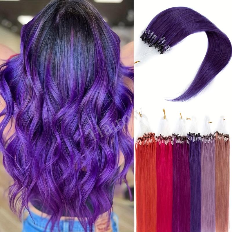 New Wholesale Hot 12" 16" 20" Colored Micro Loop Human Hair Extensions - 50pcs Pack, Straight Pink, Green, Red, Blue, Real Human Hair Microlink Extensions, 30g, Perfect for Vacation Style, Women'S Hair Accessories |   Vibrant Hair Color |   High-Quality H