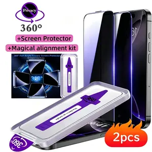 A Set of 2 360-Degree Privacy Tempered Glass Screen Protectors with an Automatic Alignment Kit, Compatible with for iphone 17 Pro Max/17 Air/16 Pro Max/16 Pro/16 Plus/16/15 /14/13/12/11 . Offers Full Coverage And Comprehensive 360-Degree Privac
