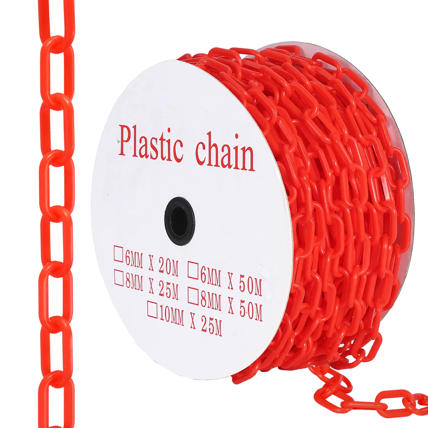 Garvee Heavy Duty Plastic Safety Barrier Chain - 240FT Length, 6mm Thick, Durable Outdoor Crowd Control Fence - 50 S-Hooks Included - Weather Resistant - For Construction, Parking, Events, Industrial Use