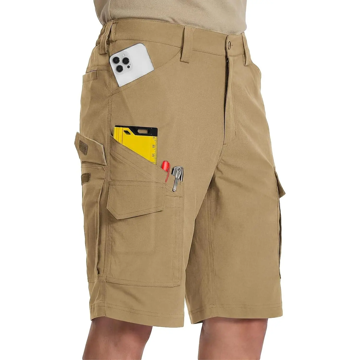 Mens Work Shorts Breathable: Quick Dry 8 Tool Pockets Summer Hot Weather Stretch Flex Waist Lightweight(Gift)