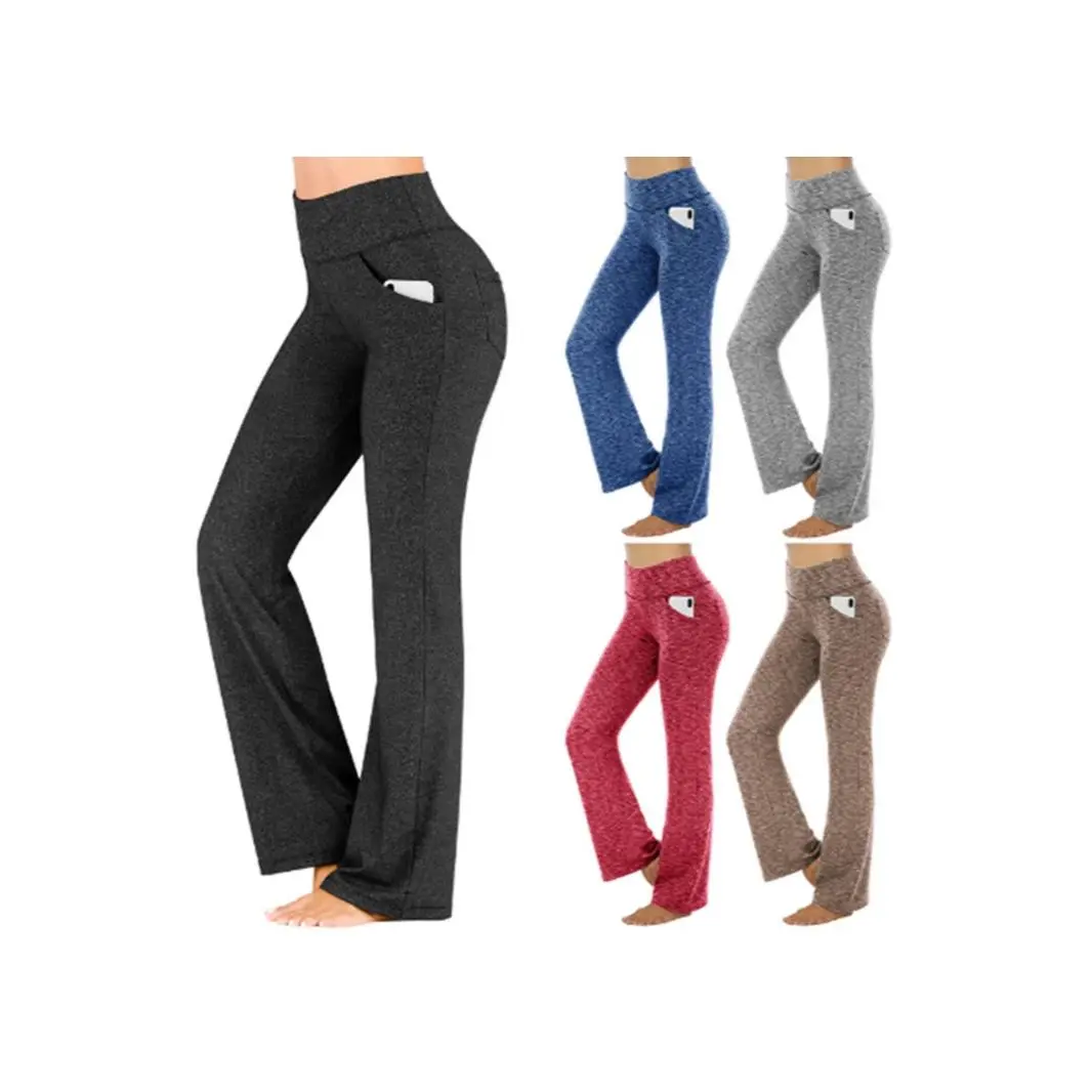 Women's Plain Yoga Pants, High-Waisted Full Length Bottoms with a Flare Cut for Casual Lounge Wear, M, Sporty Chic