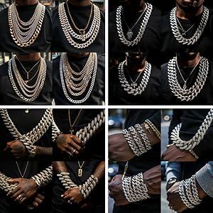 14k Gold Silver Plated Hip Ho Rapper Pendant Chain Necklace for Men-Iced Out Diamond King Pendant with 22 Inch Rope Tennis Chains