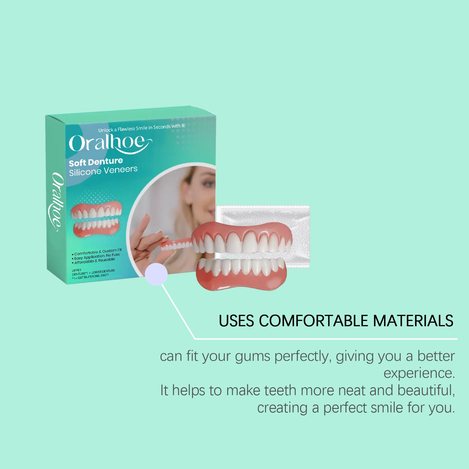 Oralhoe Denture Retainer Veneers Teeth Whitening Veneers Enhance Smile Aesthetics Comfortable Material Dentures Plastic Denture Clean and Gap Cover Unisex Comfortable Natural Dentures Universal Denture Set with Easy Installation  Hypoallergenic