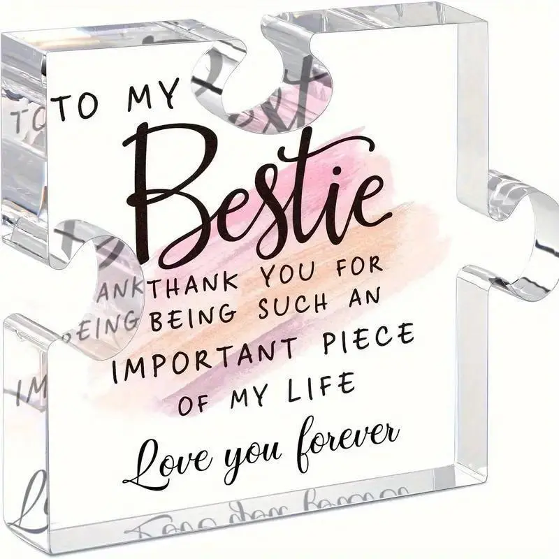 Acrylic Puzzle Shape Plaque Gift, Plaque Decorations, 1 Count Letter Pattern Clear Acrylic Block Gift, Love You Forever Keepsake Gifts for Sister Bestie, Decor