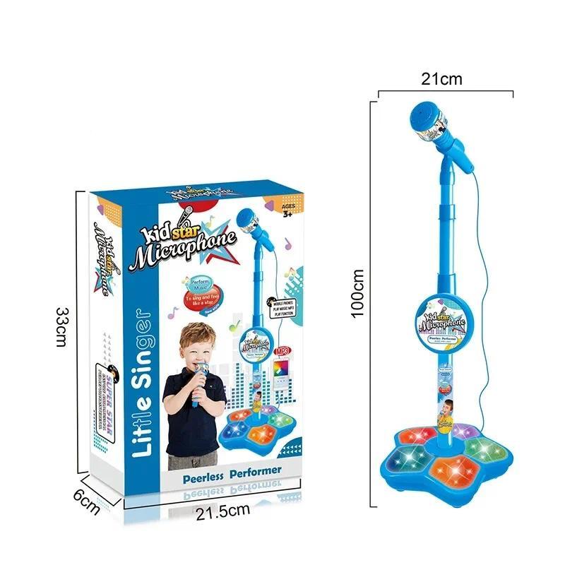 Kids Microphone with Stand Karaoke Song Music Instrument Toys Brain-Training Educational Toy Birthday Gift for Girl Boy LED Adjustable