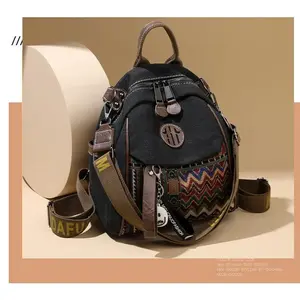 2-in-1 Convertible Backpack Purse for Women, Boho Ethnic Pattern Crossbody Bag, Random Stripe Design, Small Lightweight Shoulder Bookbag, Suitable for Travel and Daily Use