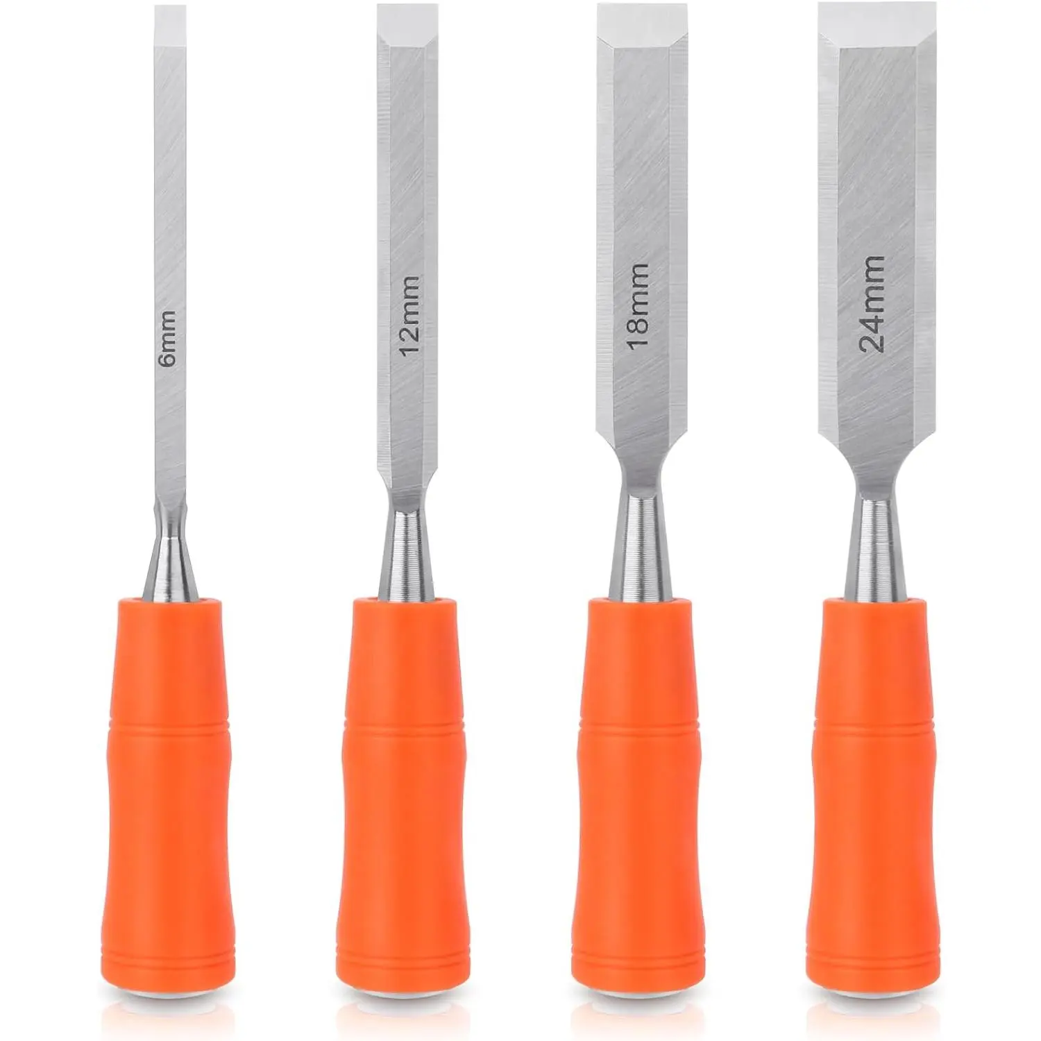4 count  Chisel Sets Woodworking Tools Set,  Chisels for Woodworking with Steel Hammer End,  Tools Chisel Set Woodworking with  Plastic Handle, 6mm, 12mm, 18mm, 24mm