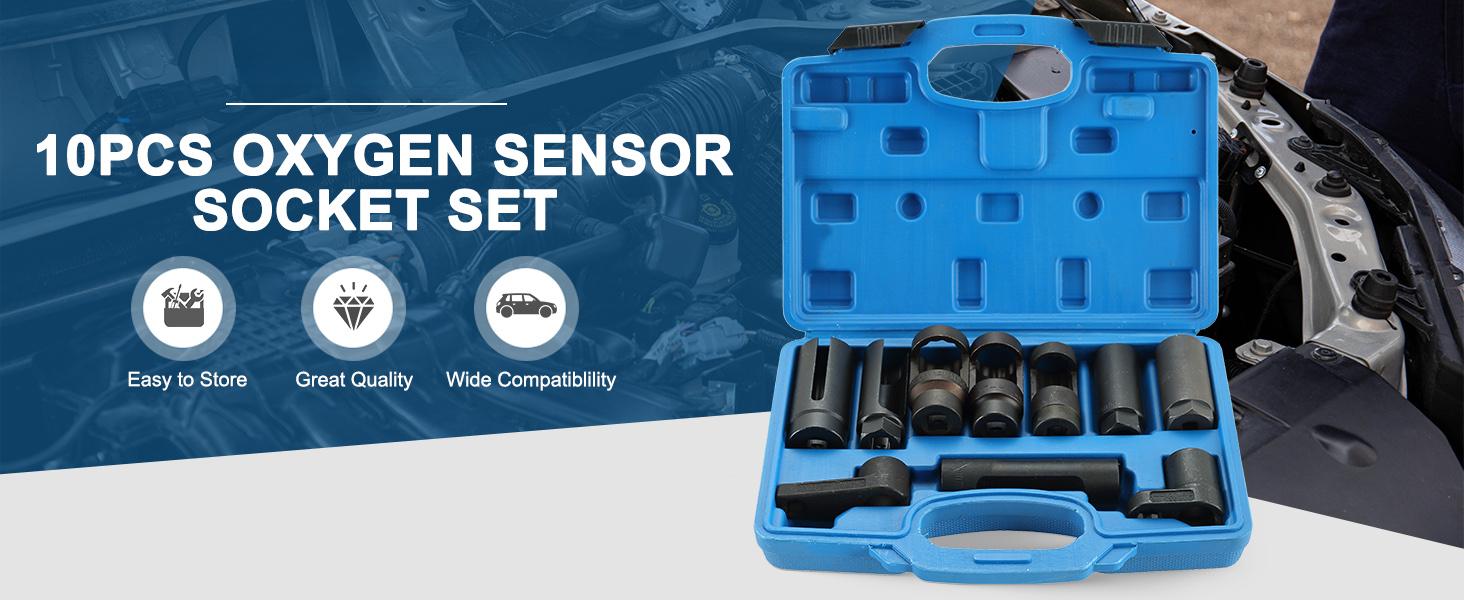 10pcs Oxygen Sensor Socket Set Sensor Oil Pressure Sending Unit Socket Set Universal Sockets O2 Sensor Tool Set