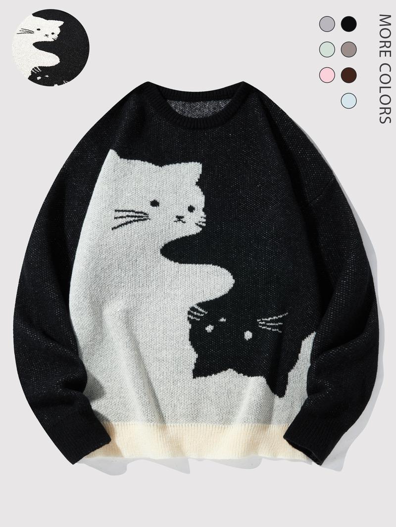 #Springfresh Love Men's Cartoon Cat Jacquard Round Neck Sweater Loose Casual Long Sleeve Knitted Sweater Autumn/Winter Fashion Men's Knitted Sweater Daily Wearing Pullover Top Same Style for Men and Women Party Leisure Halloween Academy Style Work Outdoor #Springfresh Love Men's Cartoon Cat Jacquard Round Neck Sweater Loose Casual Long Sleeve Knitted Sweater Autumn/Winter Fashion Men's Knitted Sweater Daily Wearing Pullover Top Same Style for Men and Women Party Leisure Halloween Academy Style Work Outdoor