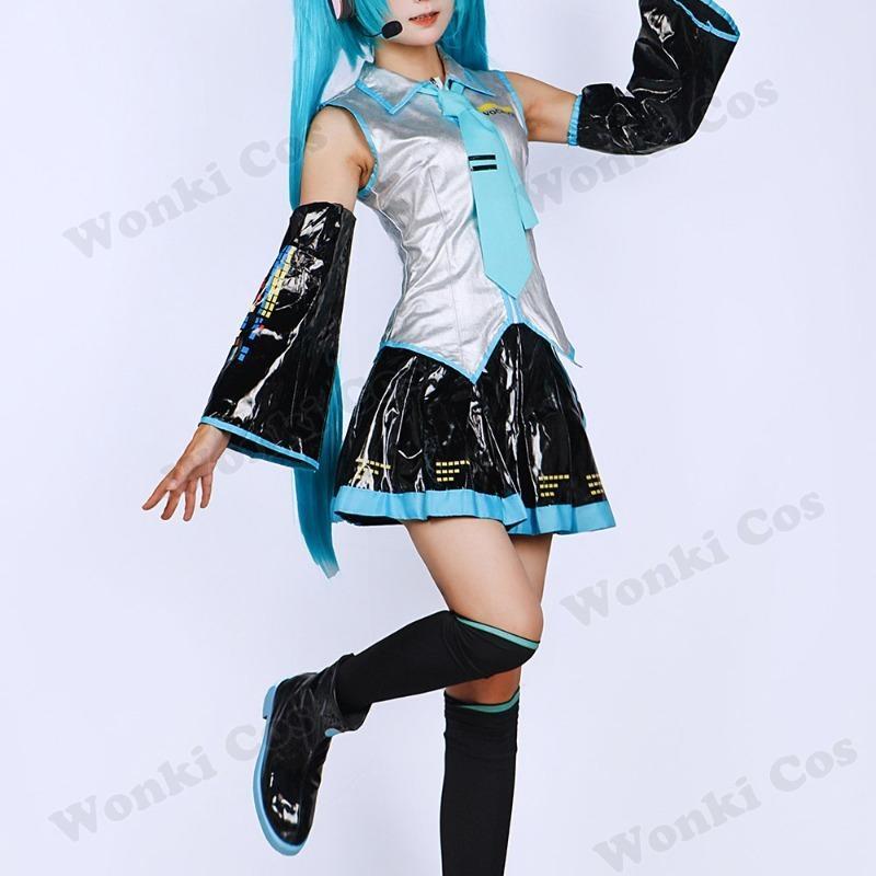 V Miku Cosplay Costume Green Ponytail Wig Virtual Singer Cosplay Shoes Boots Official Uniform for Girl Party Comic Con Outfits