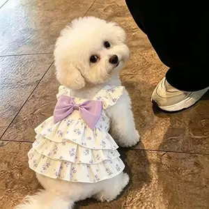 Summer Thin Floral Spaghetti Strap Dog Dress, Lightweight Anti Hair Shedding Fairy Pet Tutu Clothes for Small Dogs Bichon Frise Poodle Pomeranian