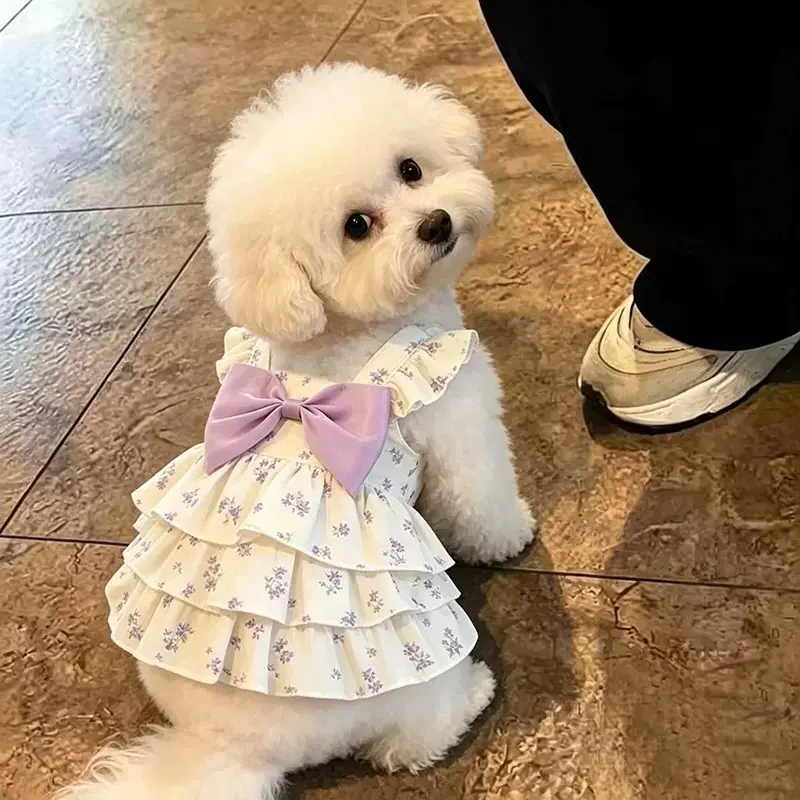 Summer Thin Floral Spaghetti Strap Dog Dress, Lightweight Anti Hair Shedding Fairy Pet Tutu Clothes for Small Dogs Bichon Frise Poodle Pomeranian