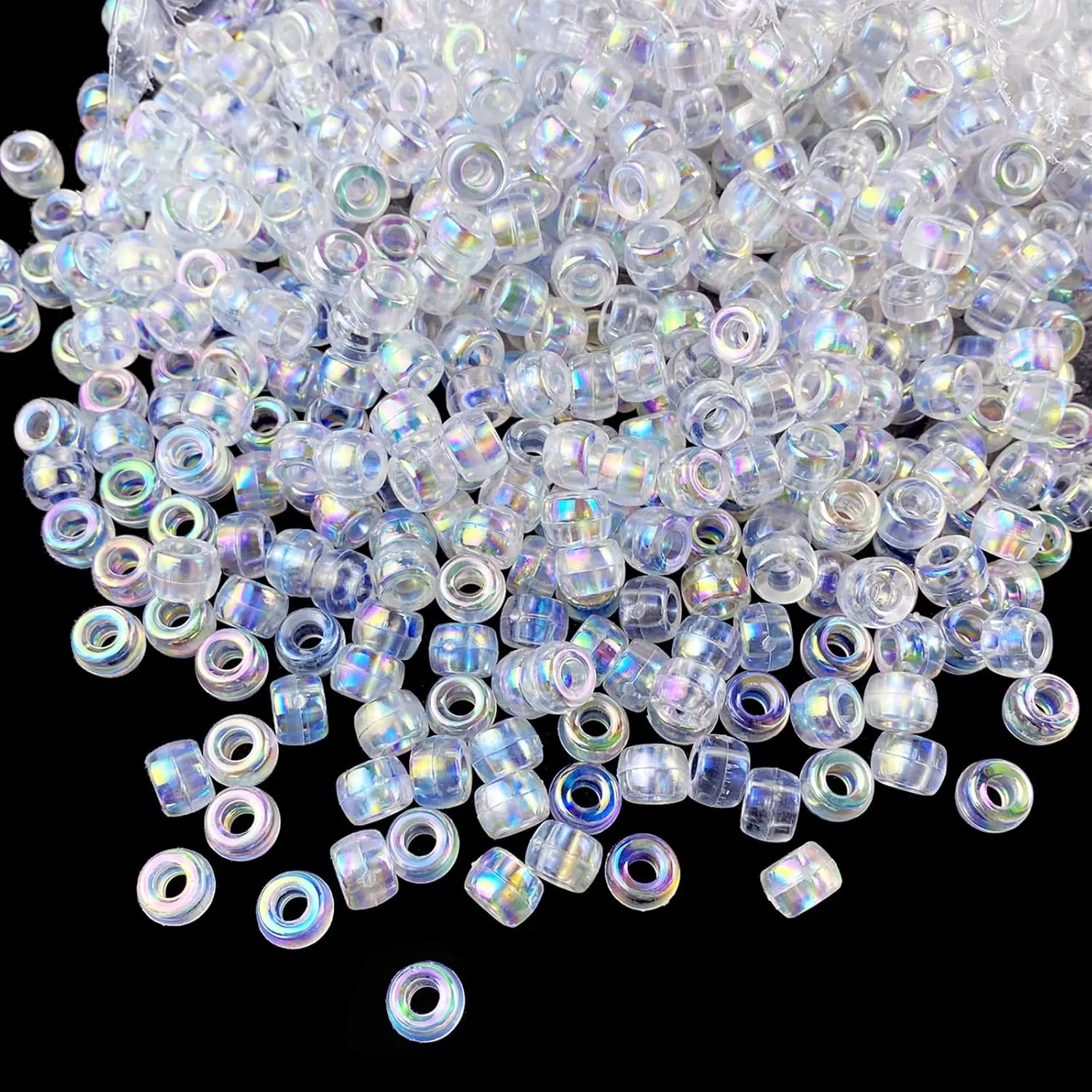 300 count Pony Beads AB Colors  Spacer Beads for DIY Crafts Braids Bracelet  Making (6x9mm, Clear AB)