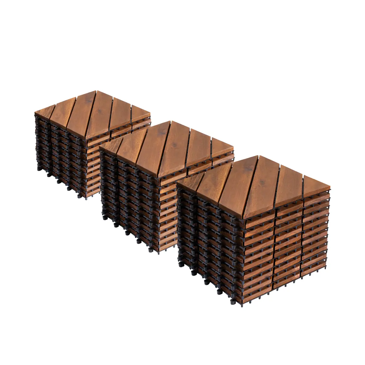 10/27 PCS Durable Interlocking Acacia Wood Deck Tiles, 12x12 in Diagonal Pattern, Easy Click Install, Waterproof, All-Weather, Efficient Drainage, Natural Grain Patio Floor for Garden, Pool Areas, Prevents Water Buildup
