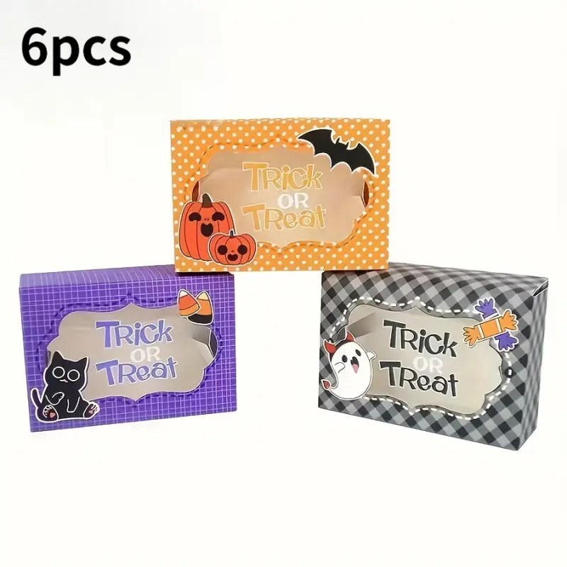 6-Pack Horror Halloween Candy Boxes: 3-Design Mixed Cardboard Gift Boxes With Window And Ribbon, Suitable For Small Party Favors