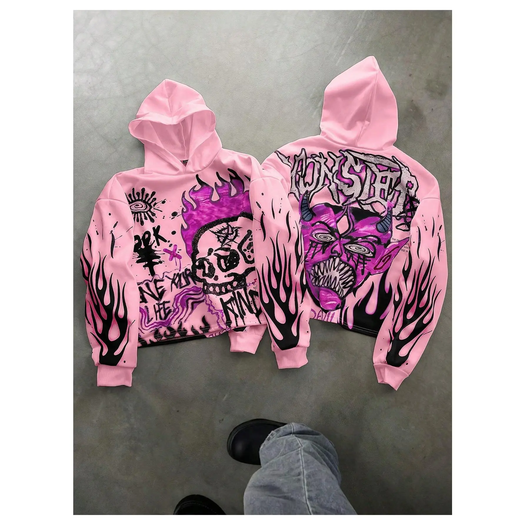 Men's Grunge Graphic Hoodies Y2k Baggy Hooded Sweatshirts Fall Clothes Streetwear