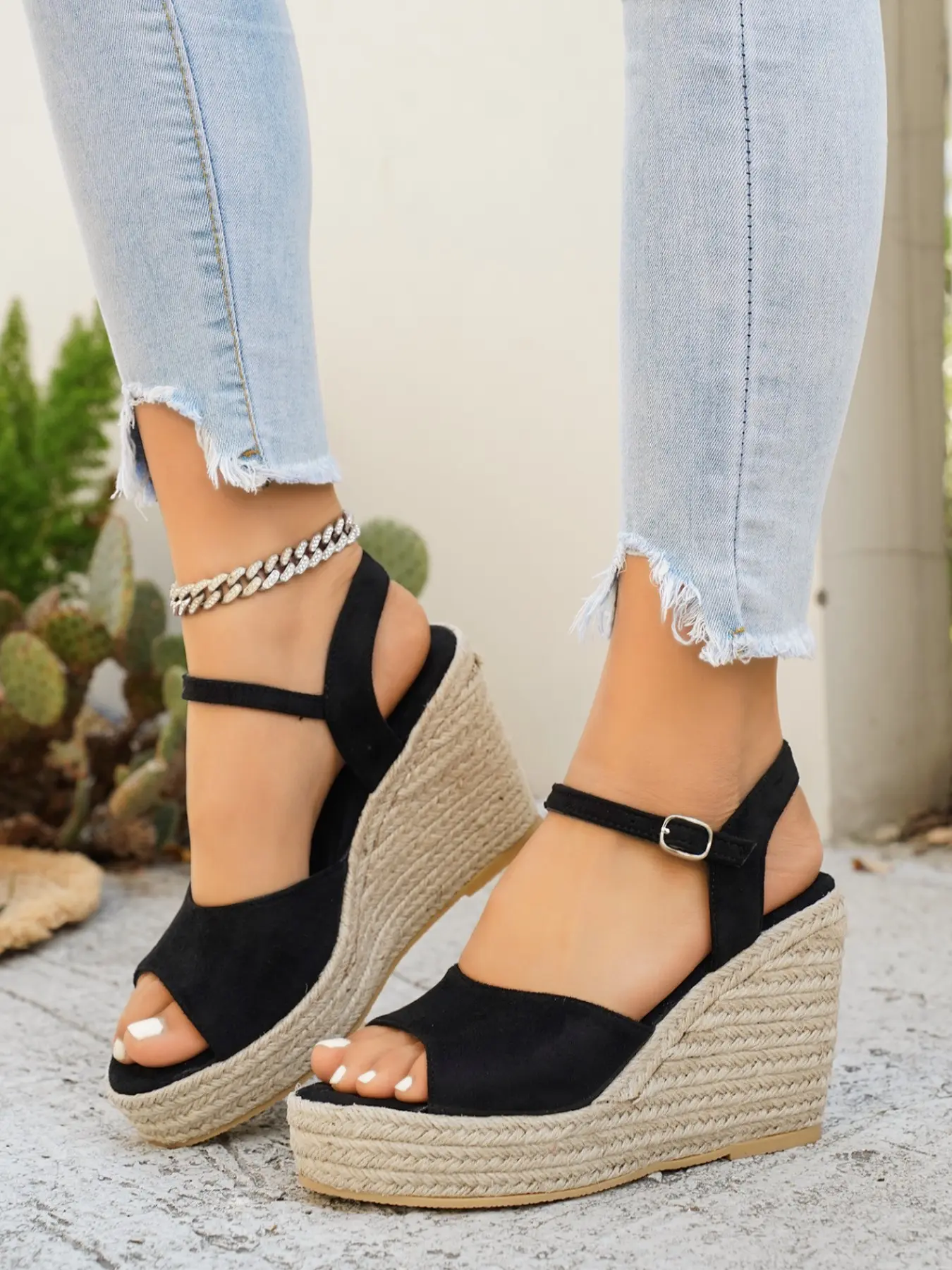 Women's Espadrille Platform Wedge Sandals, Open Toe Ankle Strap Slingback High Wedge Heels with Adjustable Buckle for Beach, Holidays, Travel and Summer Outfits
