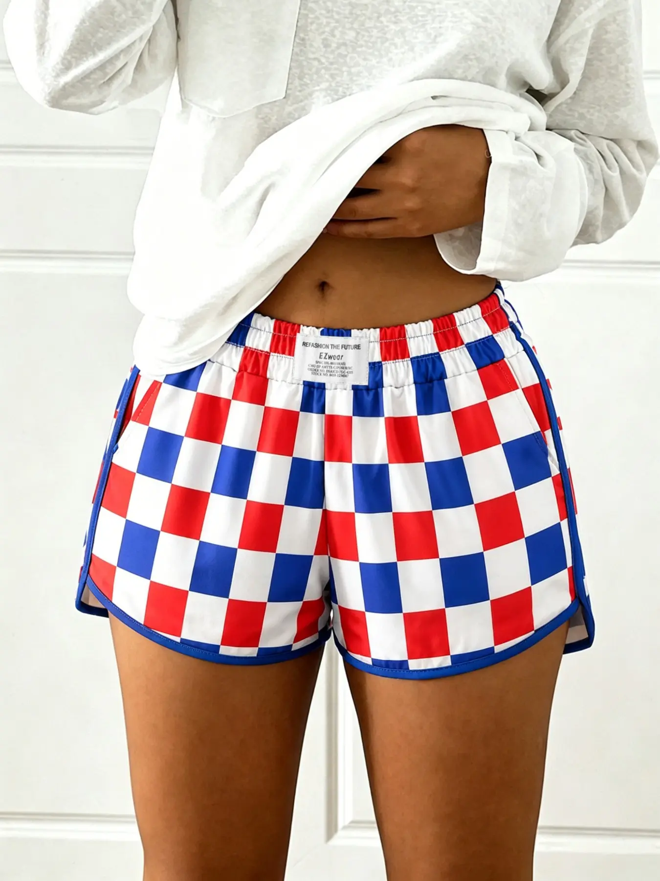 American retro style women's summer camouflage spots and stripes, as well as checkered casual shorts, lightweight, breathable, loose and slimming, suitable for sports and daily home wear