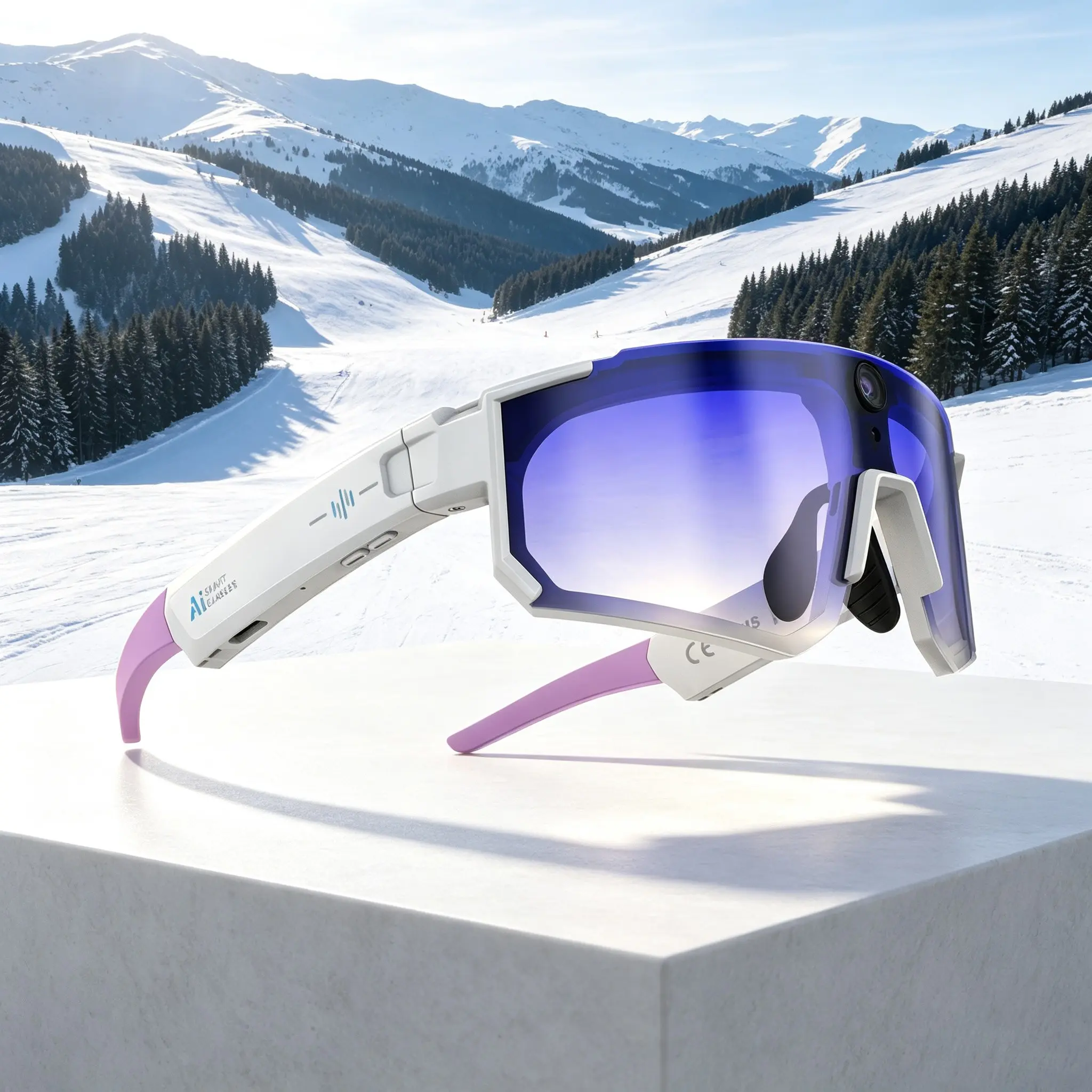 AI bilingual real-time translation sports sunglasses, equipped with an 8MP camera for first-person shooting, one-click recording, object recognition, Bluetooth calls and music, and WiFi video and photo transmission.