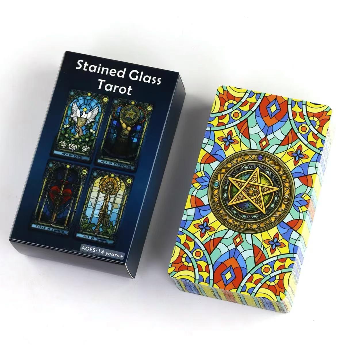 Stained Glass Tarot Card, 1 Box Flower Window Tarot Card, Casual Party Card Game, Tarot Card for Teenager & Adults, Fantasy, Magical, Illustration, Illustrated, Decorative, Decoration, Tarot Card Set