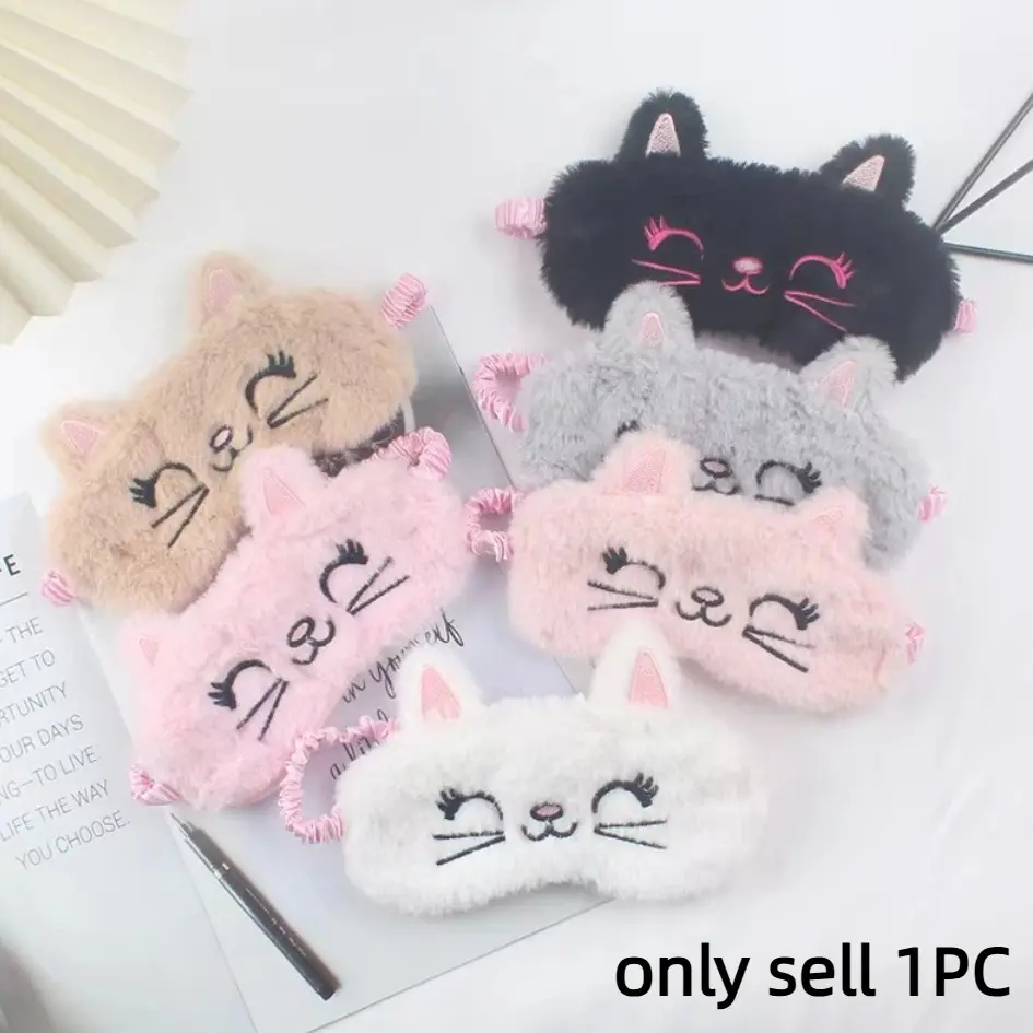 Korean Style Cute Cartoon Cat Plush Soft Sleep Eye Mask, Perfect for Naps and Sleeping, Light Blocking Home Eyewear Protection, Sleep Masks