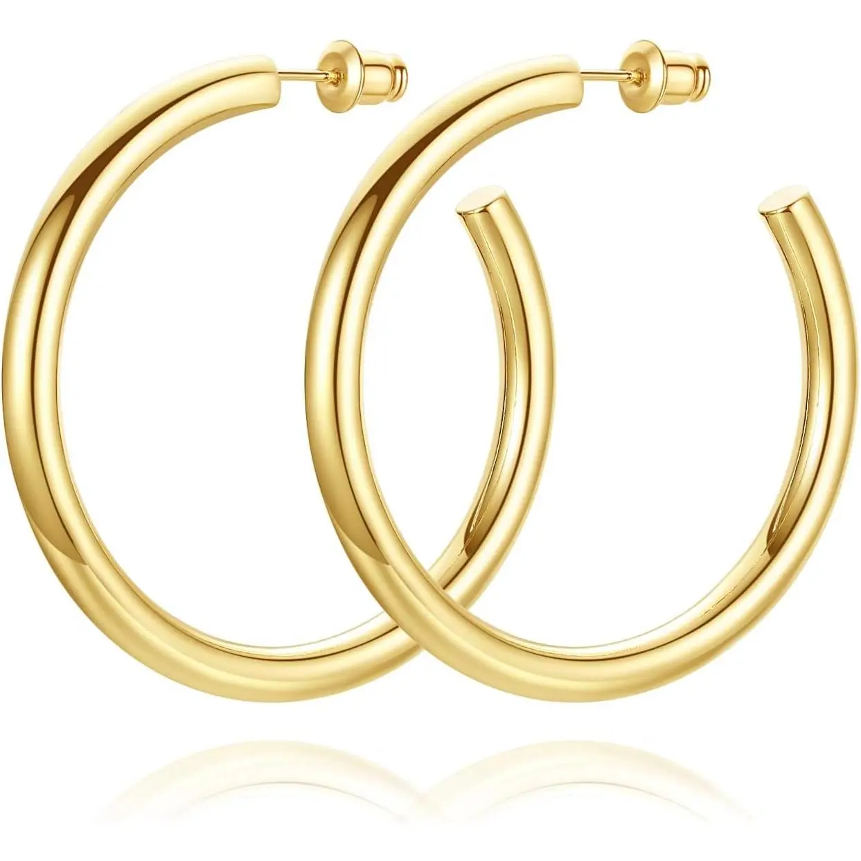 14K Gold Plated Hoop Earrings for Women Chunky Hoop Earrings for Women Thick Lightweight Earrings Jewelry Gifts