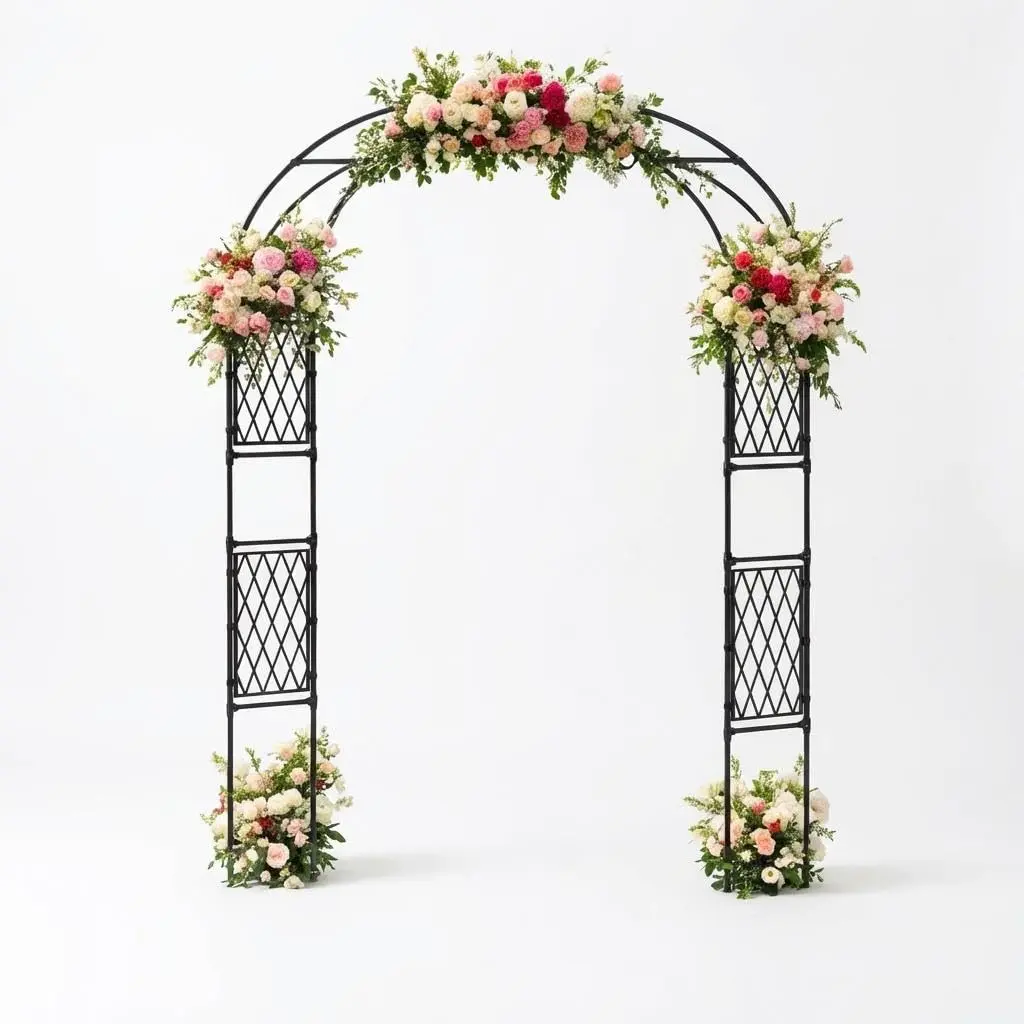 Garvee - Garden arch with plastic mesh, iron and PE climbing plant support, anti-corrosion, outdoor garden decoration, 2 sizes available: 150x40x220 cm