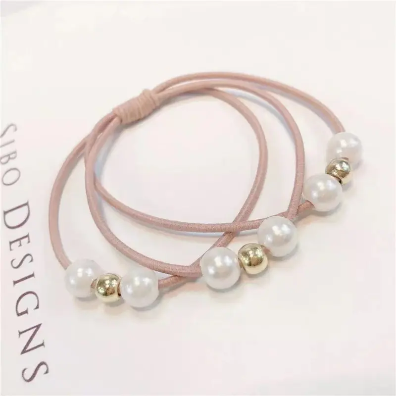 Yonovahair Unisex Korean-Style Blush Pink Pearl Beads Elastic Scrunchies - Elastic Hair Accessory, 1-Size Hair Tie for Daily, Wedding, Beach Use with Free Gift