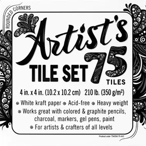 Artist's Tile Set: White Thick 210 lb Paper, 17pt, 4x4 inches. Pack of 75 Square Sheets. Heavyweight Paper for tangles, Patterns, Mandalas and Miniature Drawings. Blank Index Flash Note Cards