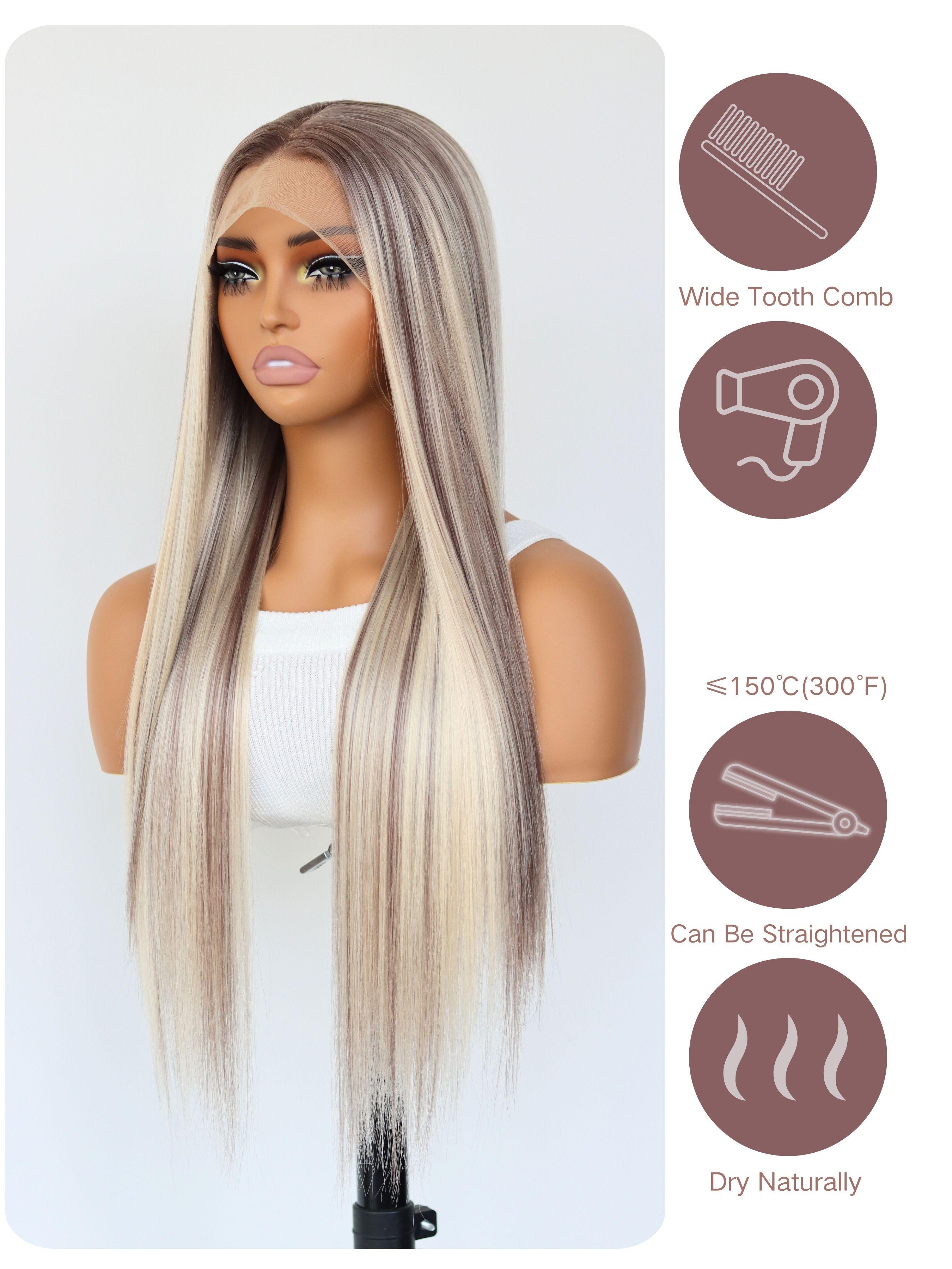 Long Straight Wigs for Women, Gorgeous Fashion Fluffy Wigs without Bangs, Synthetic Hair Wig, Synthetic Lace Front Wigs for Party, Daily Use, Glueless Frontal Wig