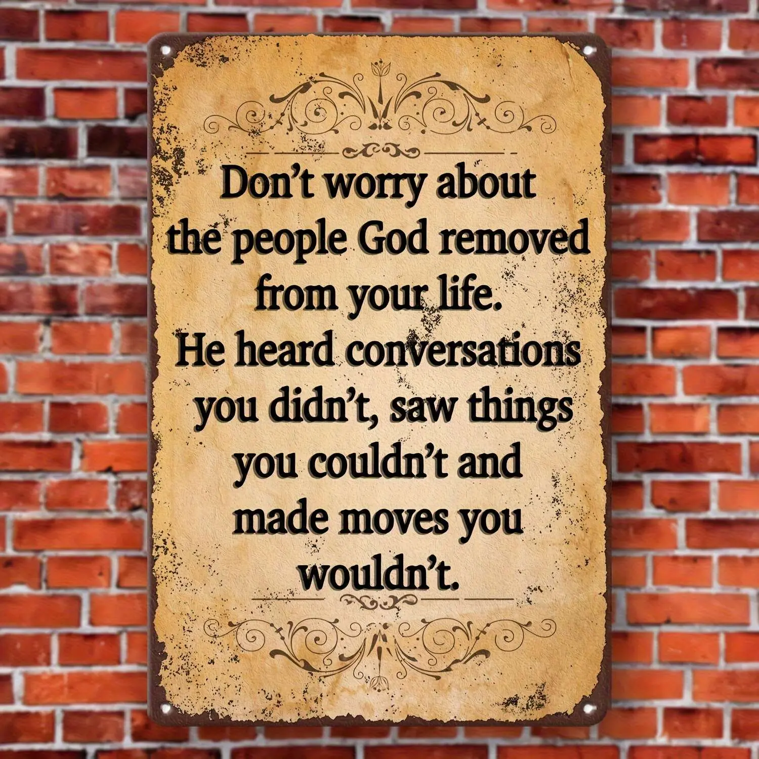 Humorous Decorative Signs & Plaques "Don'T Stress, God Is Listening" Vintage Metal Wall Art - Weather-Resistant And Durable Decor with Beautiful Frame for Home, Office, Bar, Cafe, Garage - Motivational Black Tinplate Poster, Ideal Gift