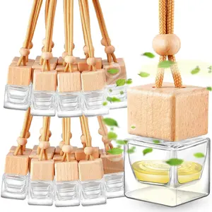 Rtteri 50 Pcs Car Air Fresheners Diffuser for Essential Oil Empty Hanging Bottle Glass Bottles Refillable Perfume Pendant Aromatherapy Fragrance Ornament Decor(Square Style)