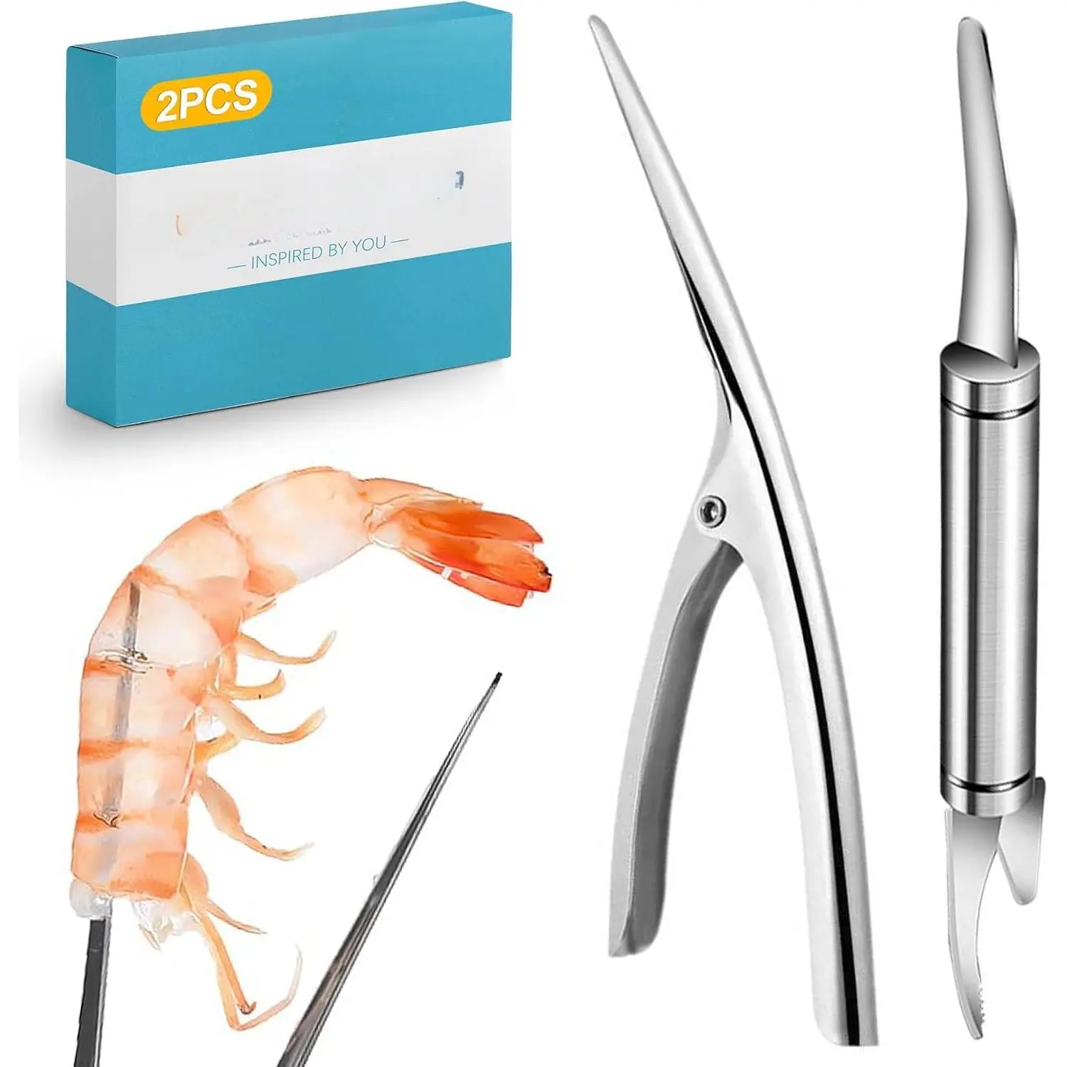 2- Stainless Steel Shrimp Deveiner and Peeler Tool Set, Designed for Efficient Shelling and Cleaning of Seafood